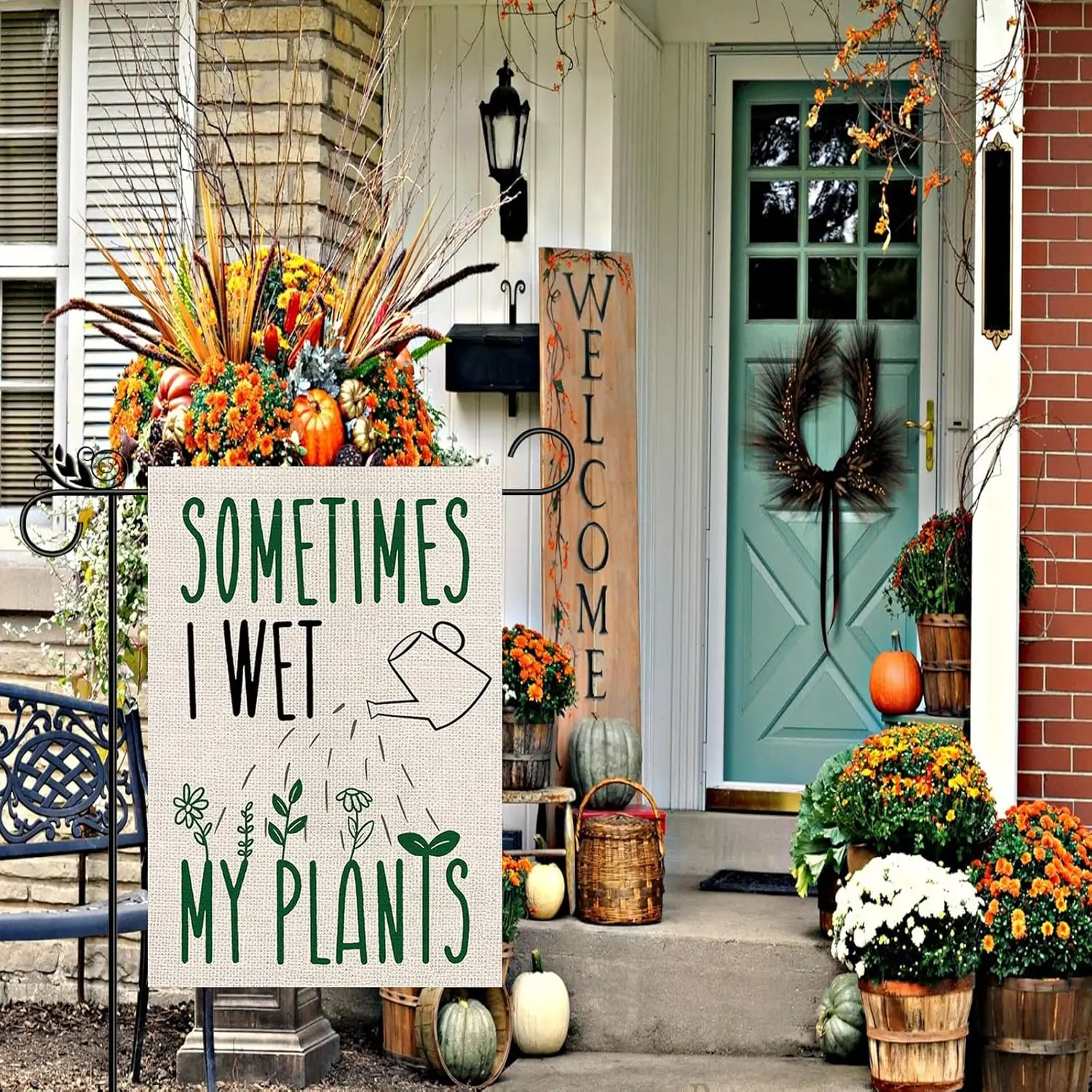 Фото Садовый флаг Sometims I Wet My Plants Вертикальная двусторонняя мешковина Добро пожаловать Флаг Домашний двор Открытый декор 12,5x18 дюймов №4
