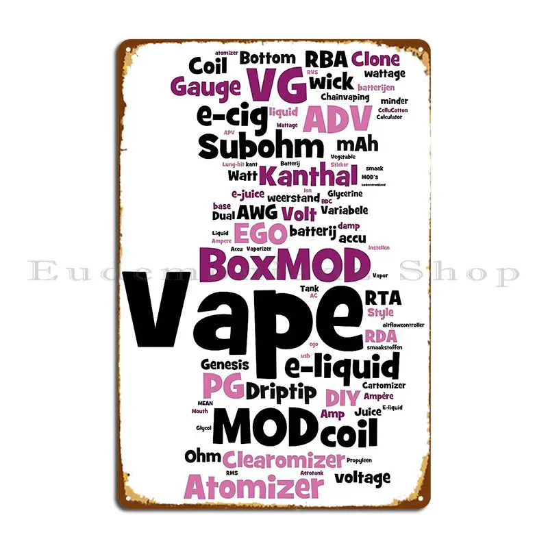 Vape Wordcloud длинная металлическая табличка плакат клубная печать дизайн дизайн кино жестяная вывеска плакат