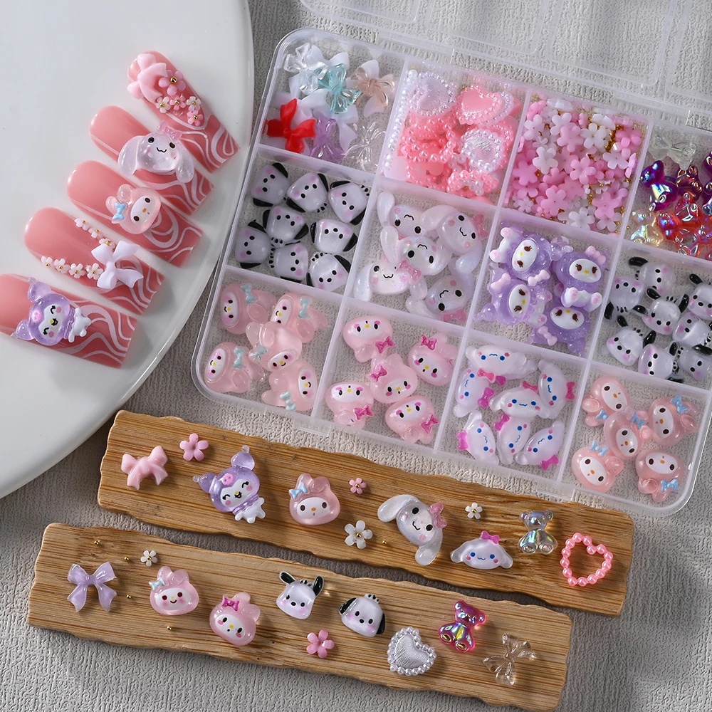 Фото 200 шт./кор. 3D Гавайи Черная кожа Hello Kitty подвески для ногтей с розовым/синим/популярным бантом Kitty Nail Art Kawaii Summer Kitty принадлежности для ногтей №4