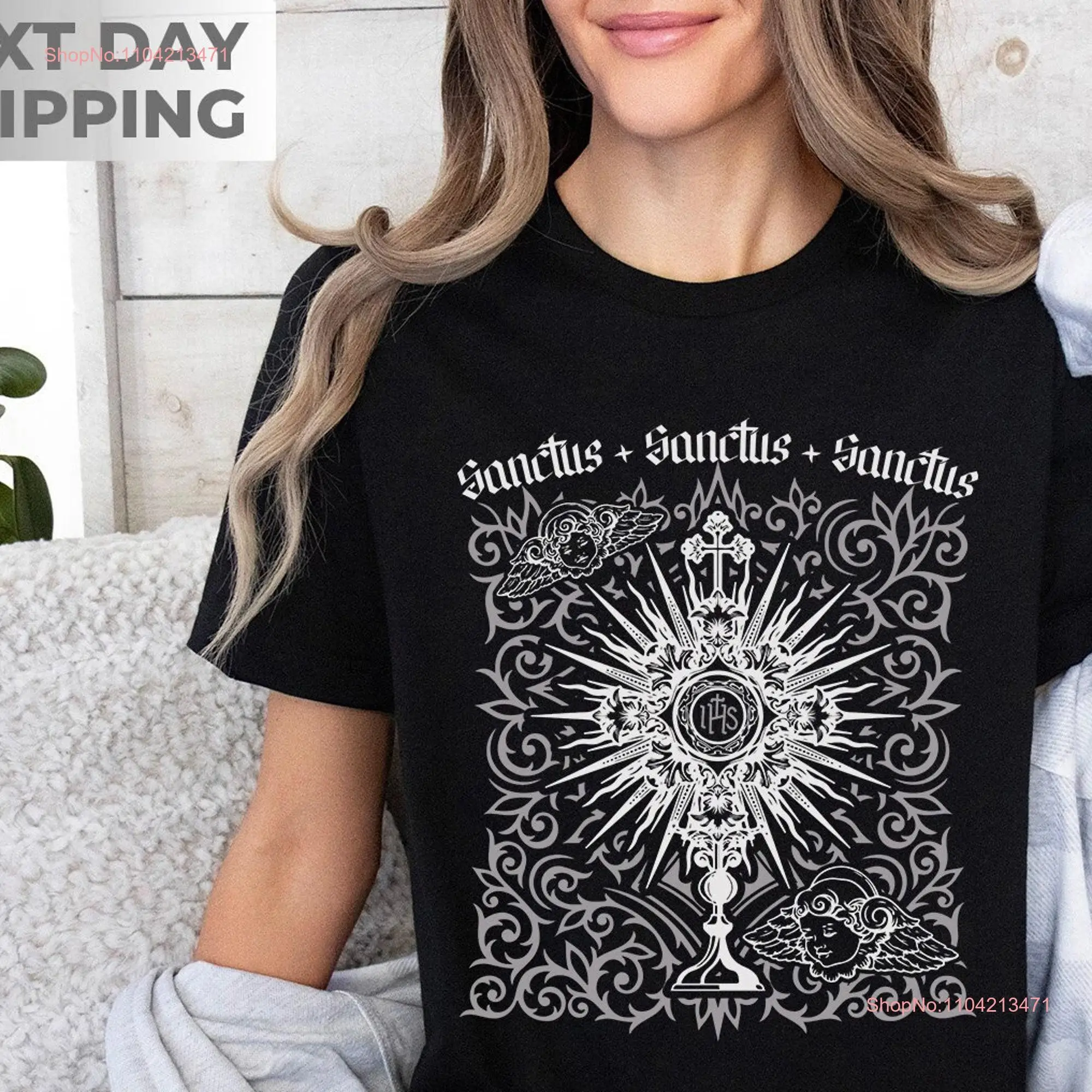 Футболка Sanctus, католическая вдохновляющая христианская вера Иисуса, круглый вырез с длинными или короткими рукавами