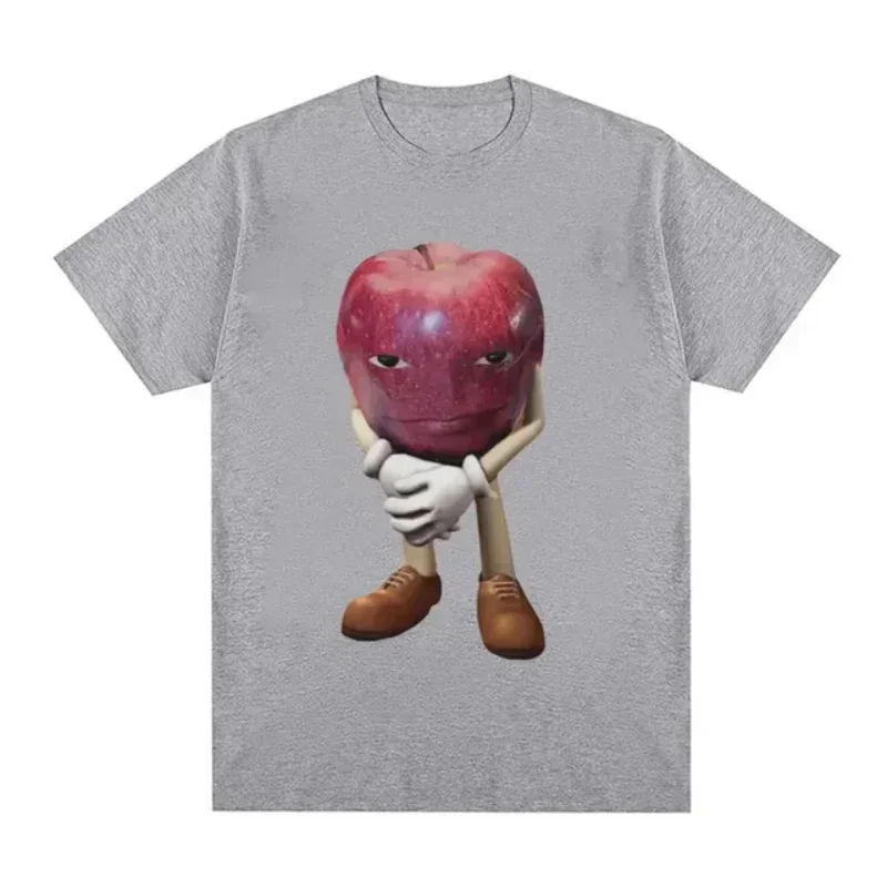 Фото Kaos katun kualitas tinggi pria, футболка atasan lengan pendek kasual Retro Apple dengan wajah Meme uniseks №3