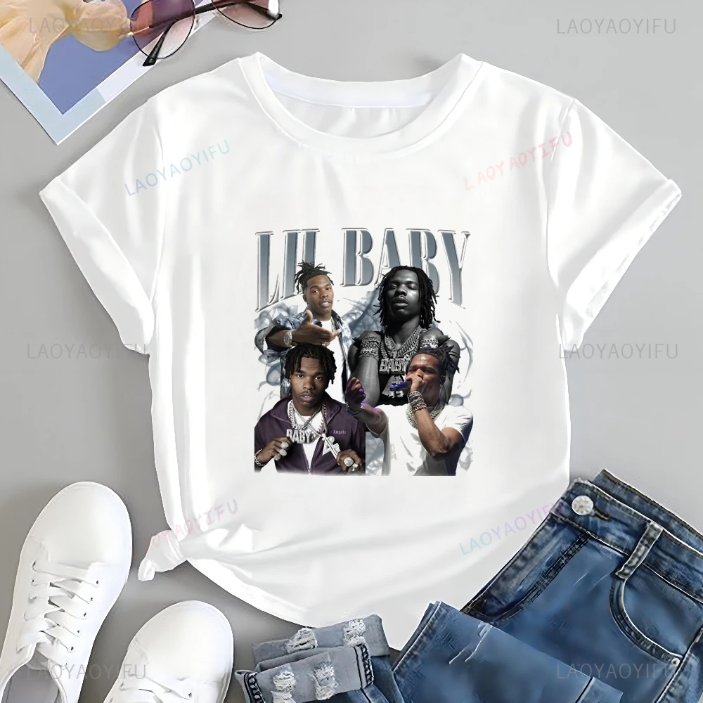 Фото Винтажная футболка с принтом Lil Baby Rap, топ Lil Baby нейтральный тренд, рубашка унисекс с короткими рукавами в стиле Харадзюку, футболка большого размера с графическим рисунком №5