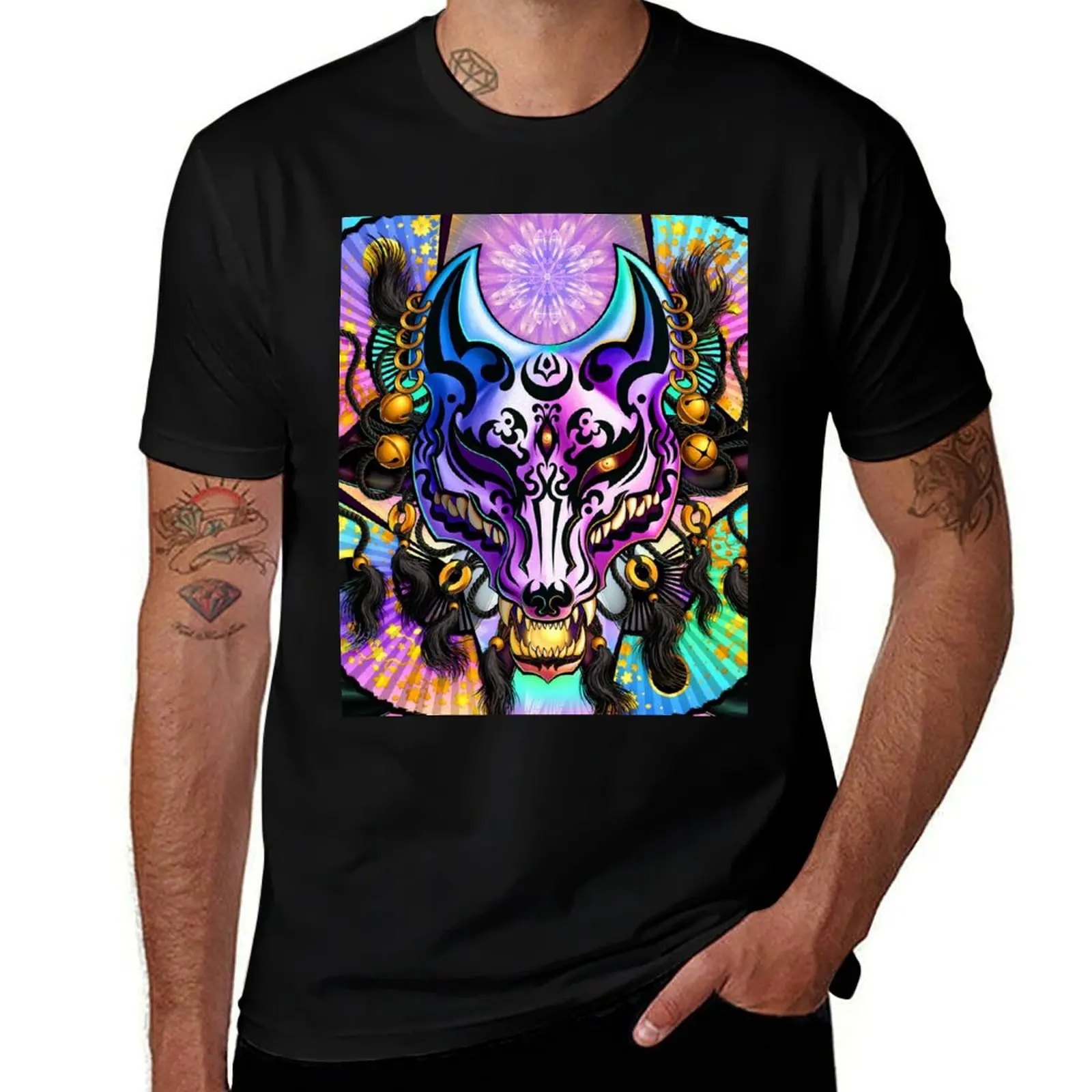 Футболка Harajuku Pastel Kitsune, Fox Mask, таможенный дизайн, рубашки с рисунком, футболка с рисунком, мужская футболка
