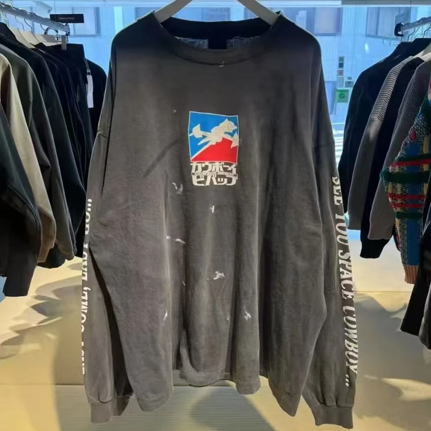 Постиранная футболка SAINT 25SS CB LS TEE EASY COME Saint с длинными рукавами, мужские и женские футболки, футболка