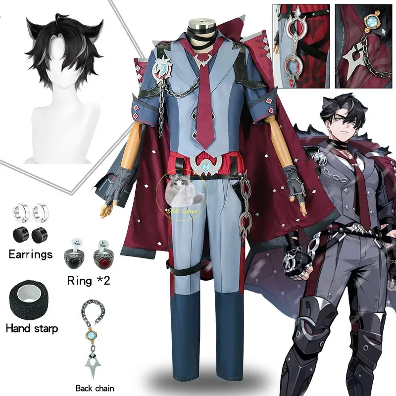 Игра Genshin Wriothesley Косплей Костюм Genshin Impact Косплей Униформа Wriothesley Парик Серьги Костюмы на Хэллоуин Мужские игры