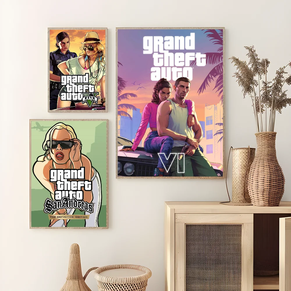 G-GTA 6 G-Grand Theft A-Auto VI постер липкая настенная художественная печать водостойкая домашняя гостиная кровать бар прихожая эстетический декор (art.: 3920ce6c2bf16) - 3920ce6c2bf16