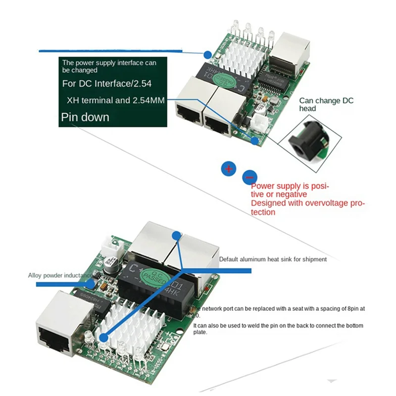 Фото Минимальный трехпортовый 1000M гигабитный модуль RJ45 со стандартным портом промышленного класса, сетевой разветвитель с питанием от 5 до 12 В №3