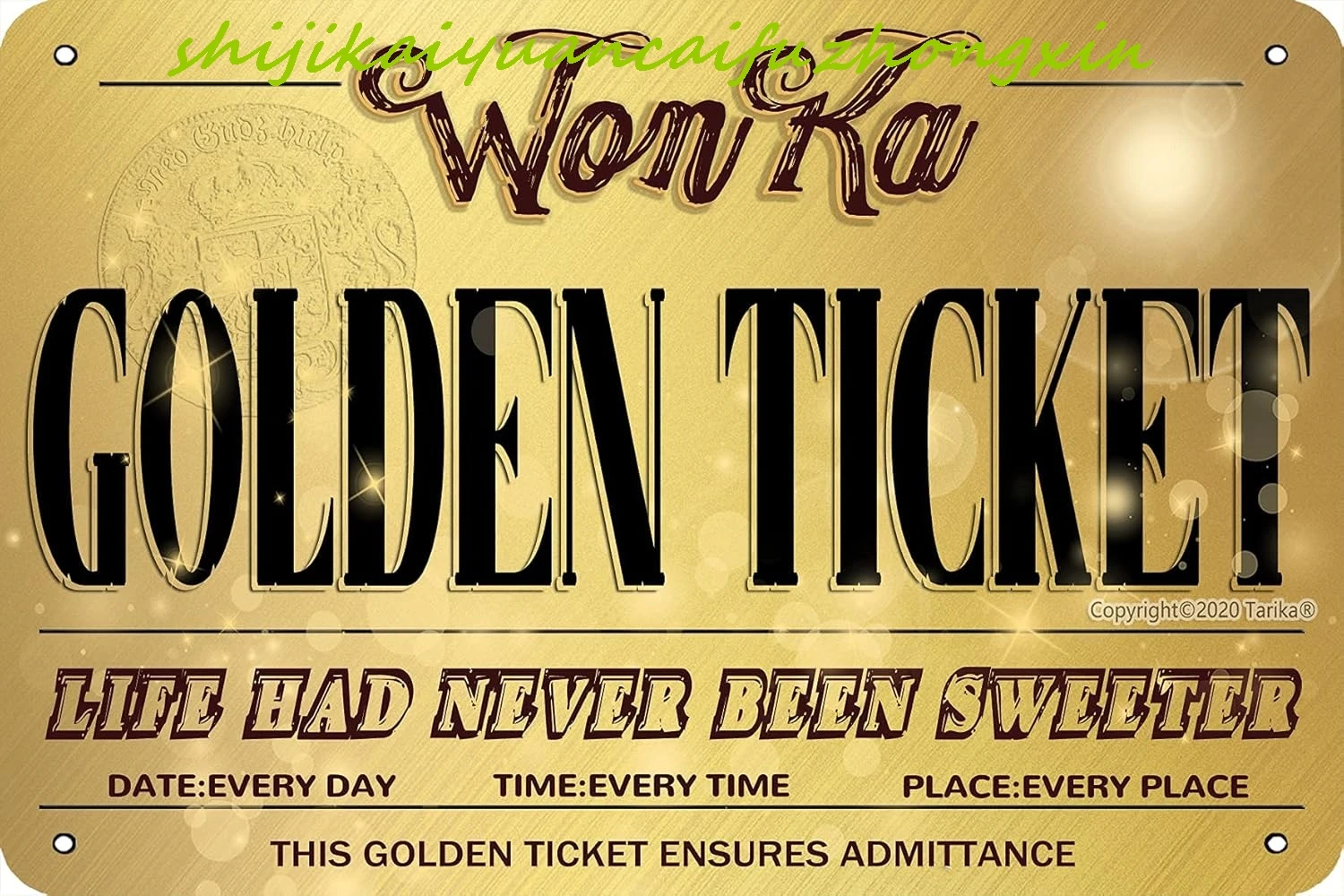 Золотой билет Wonka, винтажная жестяная вывеска «Жизнь никогда не будет сладким», металлическая вывеска, домашний магазин, деревенский кофе, ванная комната, гараж, кухня, Gar