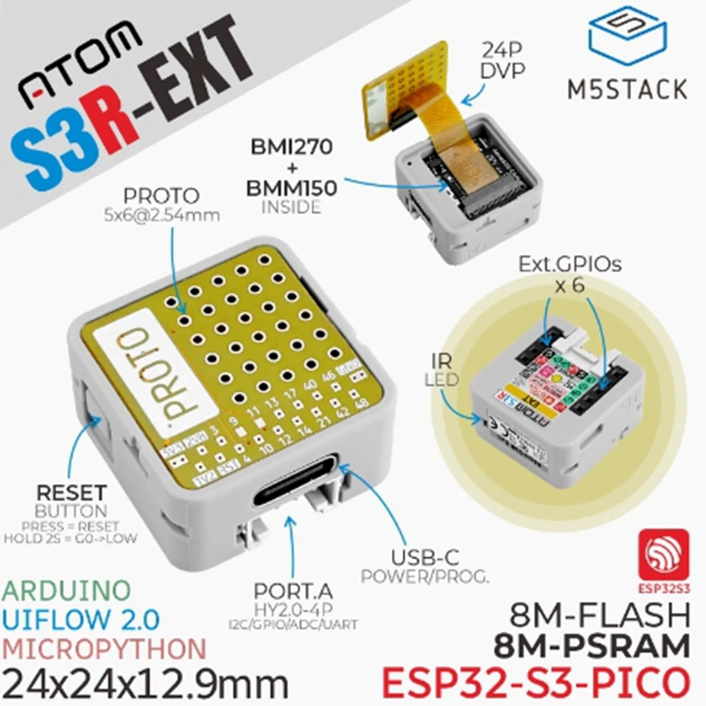 Программируемый контроллер M5Stack AtomS3R Ext с универсальной платой расширения ESP32-S3