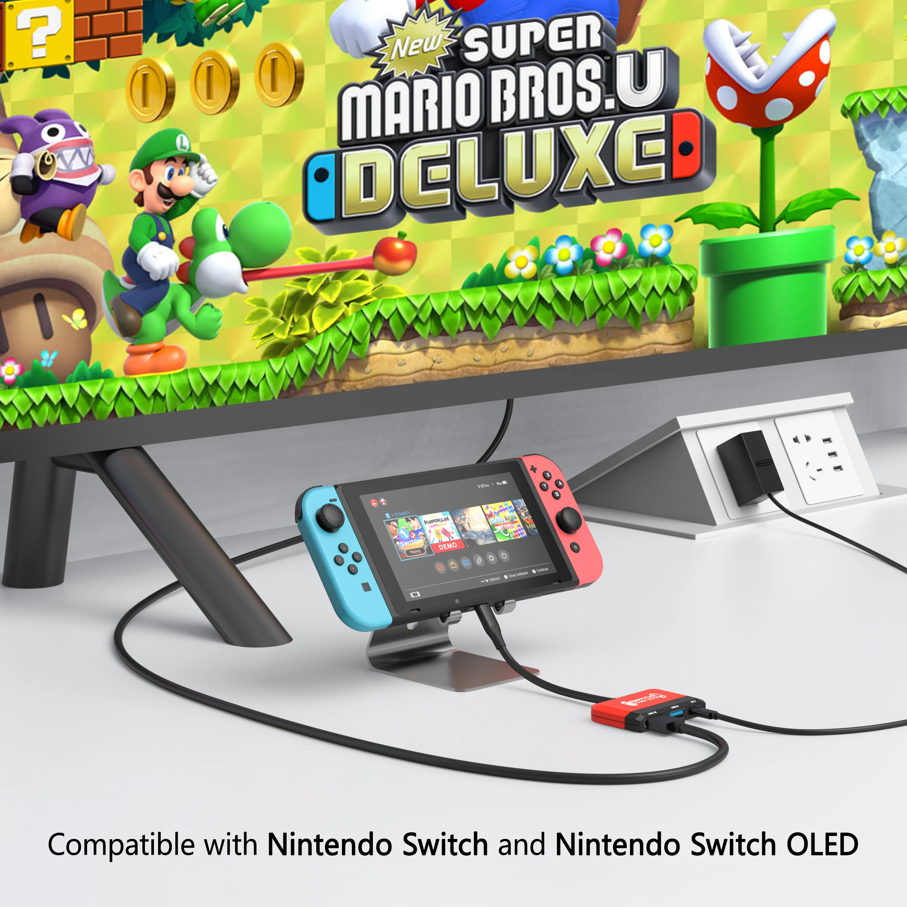 Фото Док-станция для телевизора Nintendo Switch/Switch OLED USB C HUB с 4K HDMI адаптером/USB 2,0/PD зарядный порт Type C док-станция для телевизора NS №3