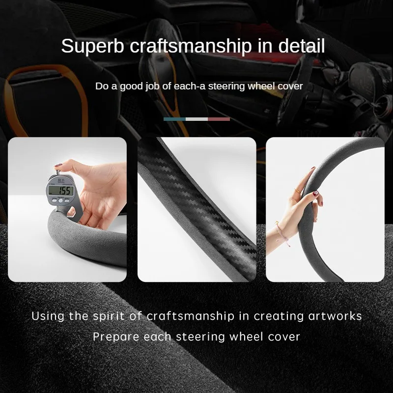 Фото Ultra thin Suede Car Steering Wheel Cover Universal 15 Inch/38cm Cover For BYD Tang DM Lied Max Yuan S7 Qin 80 Lied Pro ATTO 3 №3