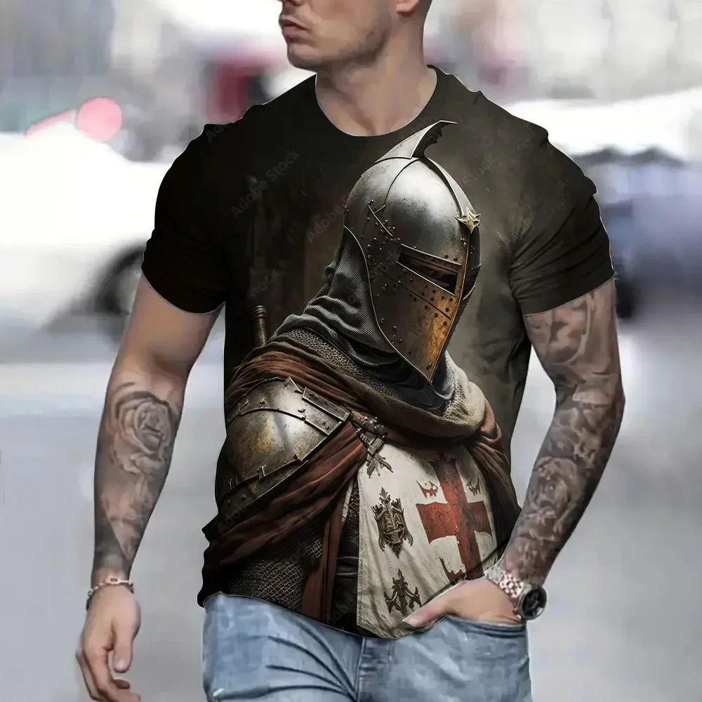 Футболка: Retro Estiva, футболка Knight Templar, футболка Stampata 3D, повседневная уличная одежда Da Uomo, футболка Coppiia, Manica Corta