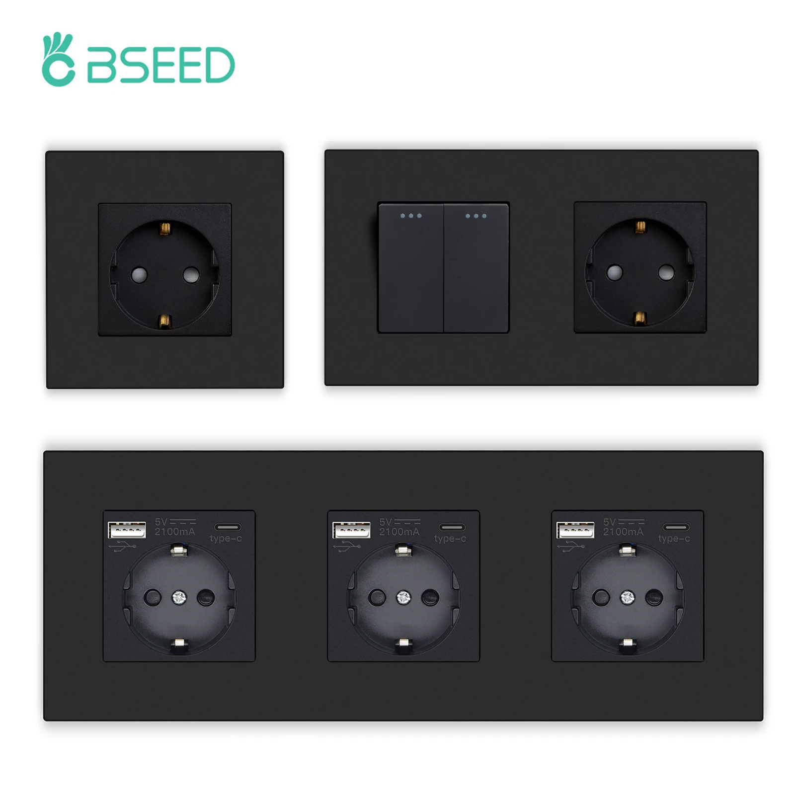 Розетка настенная с пластиковой рамой, USB Type-c, 1/2/3 клавиши
