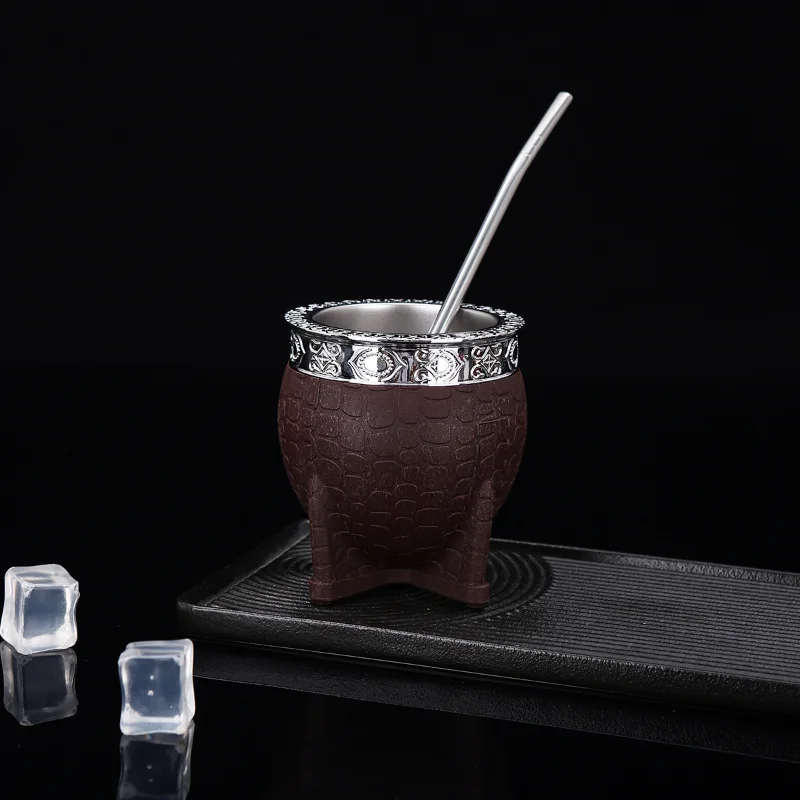 Фото Двухслойная чашка Mate из нержавеющей стали с соломенной текстурой, чашка из яичной скорлупы, идеально подходит для чая Yerba Mate, чашка Yerba Mate, новинка №4