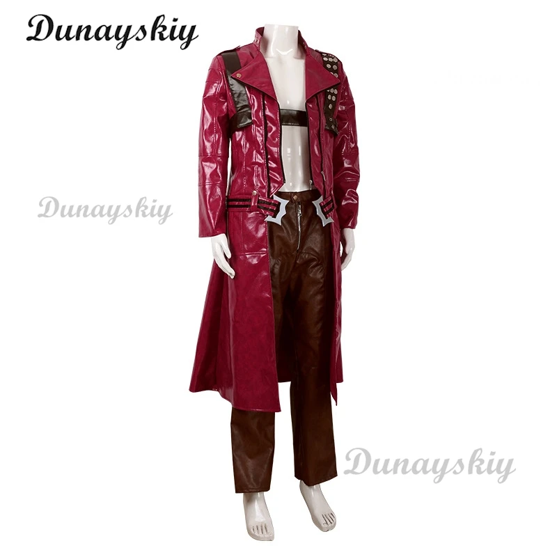 Фото Игра Devil Cos May Cry 3, Данте, красное длинное пончо, костюмы для косплея, парик, брюки, ожерелье, униформа, куртка, Хэллоуин, карнавал №3