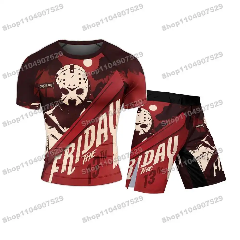 Friday с короткими рукавами Rash Guards Джерси для серфинга Пляжные рубашки Купальники Шорты для спортзала для дайвинга MMA BJJ Мужские комплекты для фитнеса для джиу-джитсу