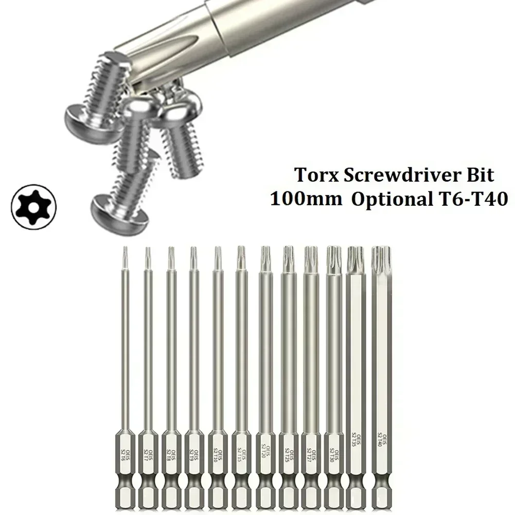Фото 1 шт., полая отвертка Torx, 100 мм, 1/4 дюйма, шестигранный хвостовик T6-T40, головка для снятия винтов, электрическая дрель, детали инструментов для ручной отвертки №5