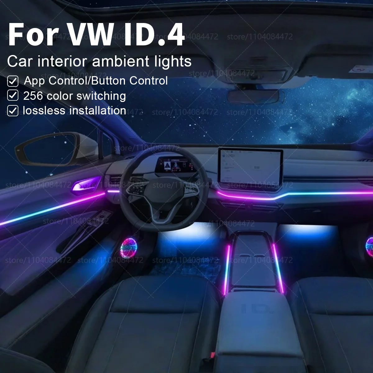 Для Volkswagen ID.4 22in1 RGB интерьер автомобиля акриловое автомобильное окружающее освещение RGB скрытая акриловая полоса украшения атмосфера аксессуары