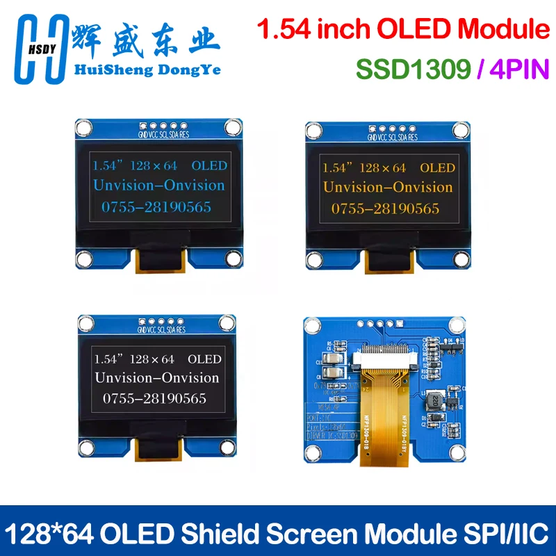 НОВЫЙ 1,54-дюймовый OLED-модуль 1,54 дюйма 12864 Экран ЖК-дисплей со светодиодной подсветкой 128*64 SSD1309 Интерфейс SPI/IIC I2C для Arduino 4Pin Оптоэлектронные дисплеи