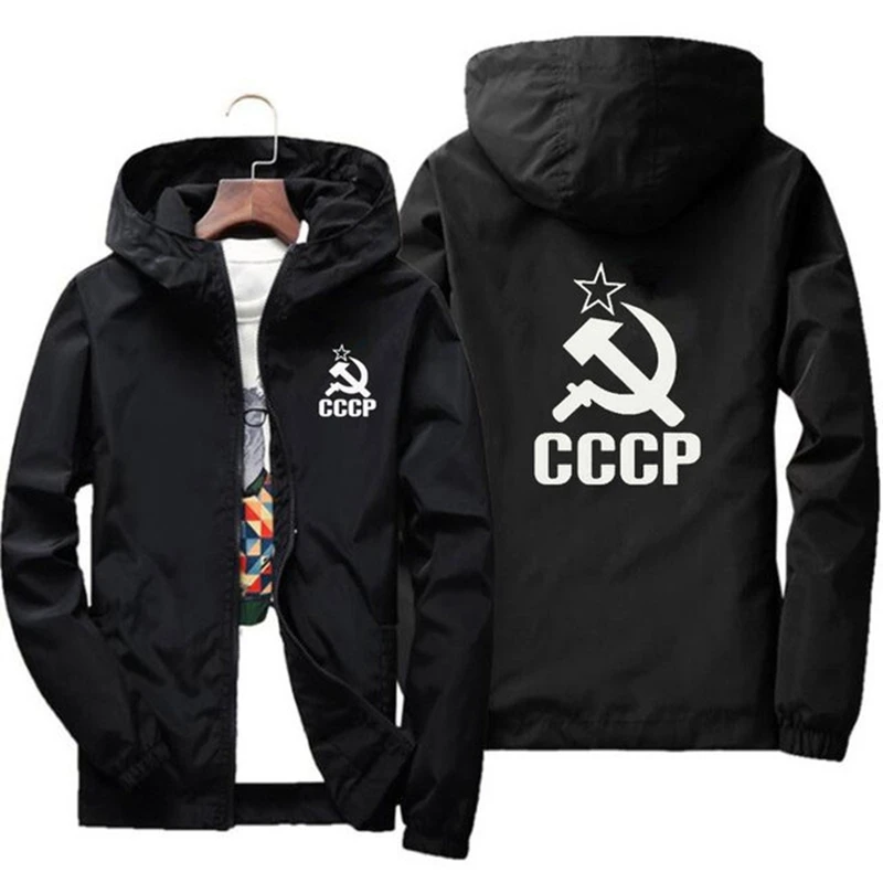 Фото Jaket Aviator Pria Lengan Panjang Tipis, советский Россия, CCCP Jaket Cetak Bertudung 2024 Jaket Ritsleting Jaket №2