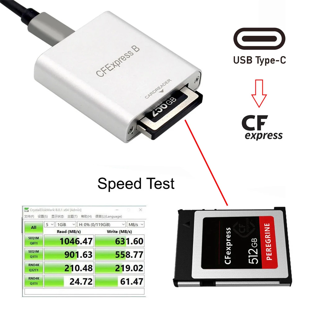 Фото Устройство чтения карт расширения Cablecc Поддержка CFE Type-B R5 Z6 Z7 Карта памяти CFB USB3.1 Type-C USB3.0 Type-A к CF Express №3