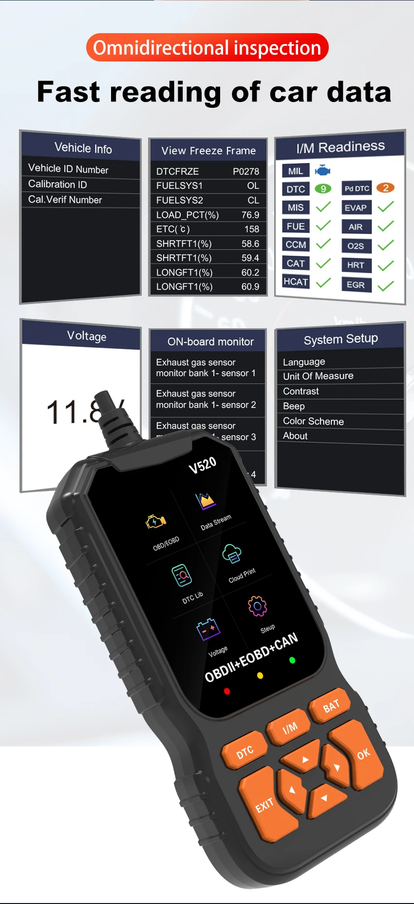 Фото OBD2 полнофункциональный считыватель кодов V520 Elm327 автомобильный диагностический инструмент 12 В OBD автомобильный сканер №5