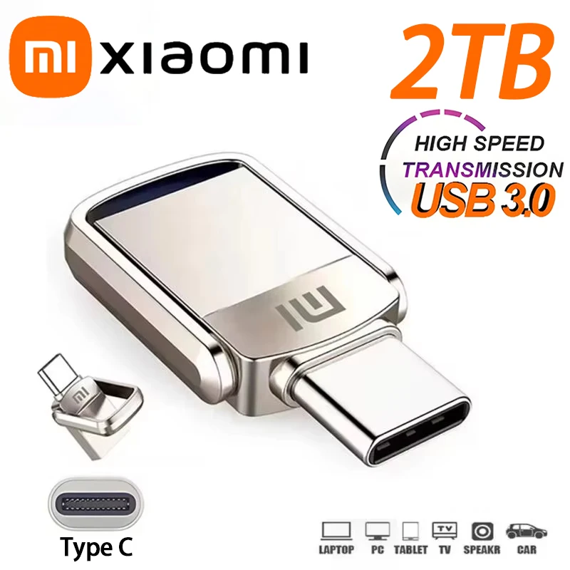 Металлический флэш-накопитель Xiaomi 2 ТБ 2 В 1 OTG 1 ТБ 512 ГБ USB-накопитель USB 3.0 Флэш-накопитель типа C для iphone PC Новый обновленный