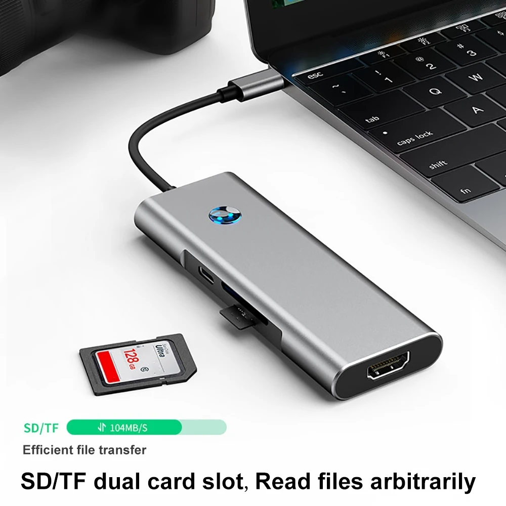 Фото USB-концентратор 9 в 1, адаптер типа C 3.0 к 4K HDMI SD TF-карте PD, разветвитель быстрой зарядки, док-станция, концентратор для телефона, MacBook, компьютера №5