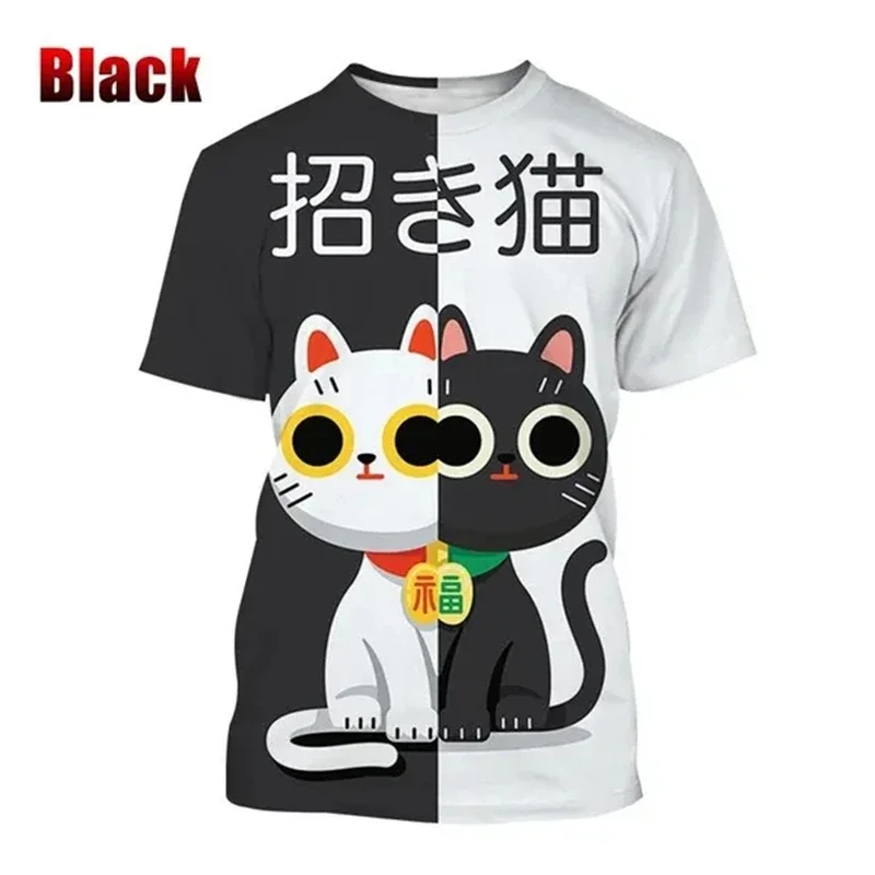 Camiseta с принтом 3D Gato De La Fortuna Para Hombre Y Mujer, Ropa Informal De манга Corta, Holgada De Gran Tamano, Tops