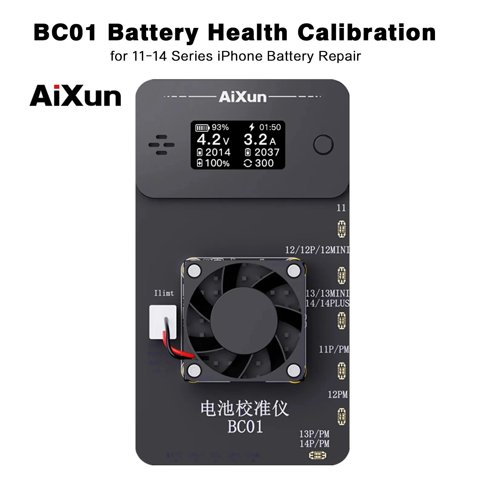 JC AiXun BC01 Калибратор baterai, Для iPhone 11-14 Pro Max filme pengisian daya baterai, uji siklus bulatsik naik m