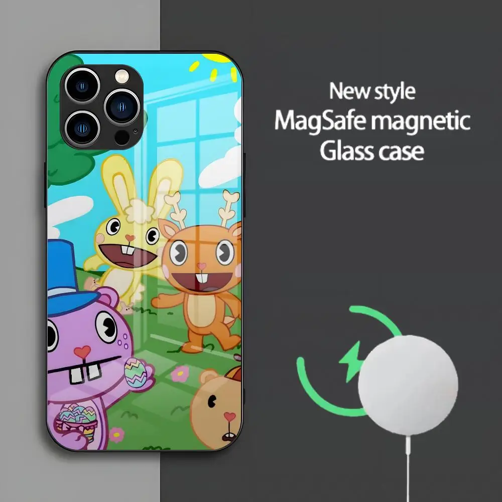 Чехол для телефона Happy Tree Friends для Iphone 17 Air 16 15 14 Plus 13 12 Mini 11 Pro Max Стеклянный магнитный чехол