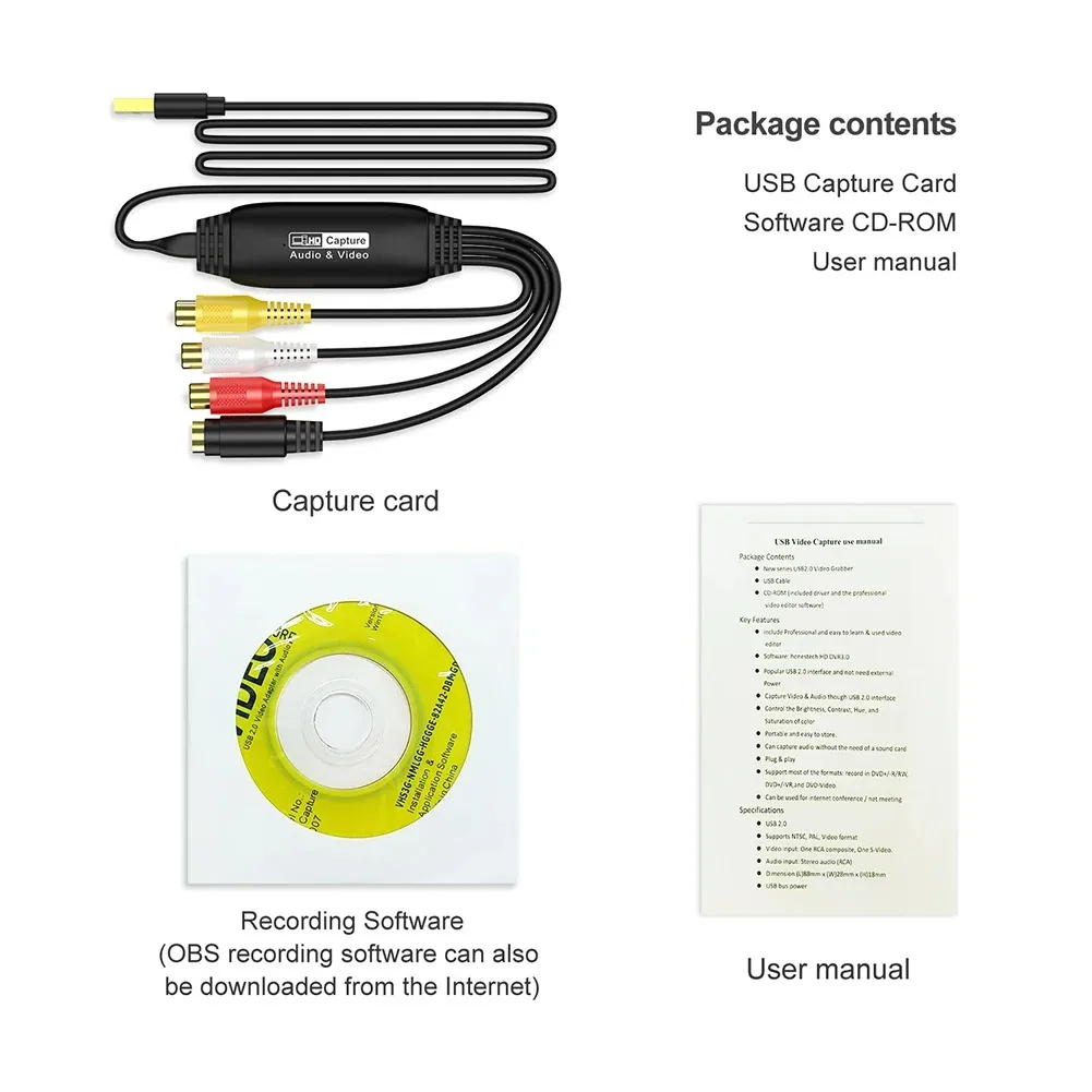 Фото USB 2.0 Карта видео-аудиозахвата Старая VHS Mini DV Hi8 DVD VCR Аналого-цифровой преобразователь Адаптер для Windows Ноутбук Настольный ПК №3