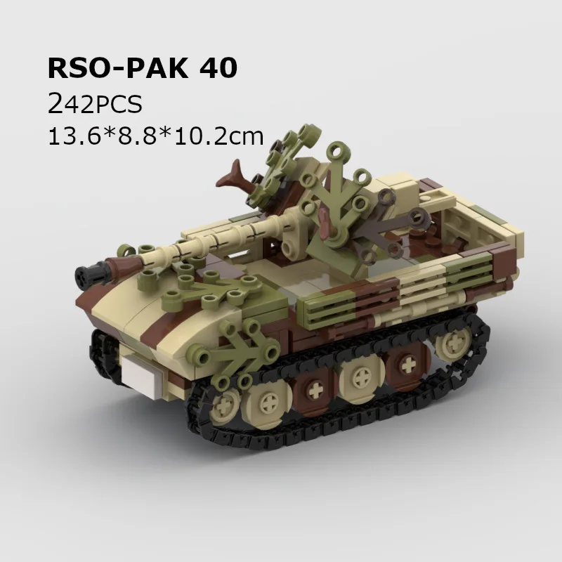 MOC Building Block RSO-PAK 40, камуфляжная версия танка для сборки игрушки World War II Tank World Blitzkrieg