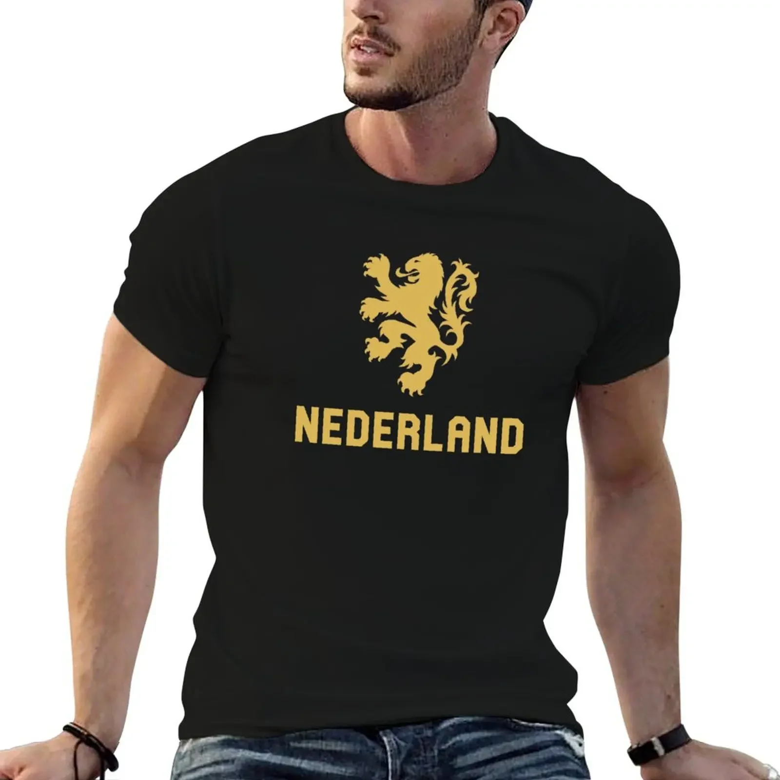 Золотая футболка Nederland, мужская футболка, винтажная одежда, мужская хлопковая футболка