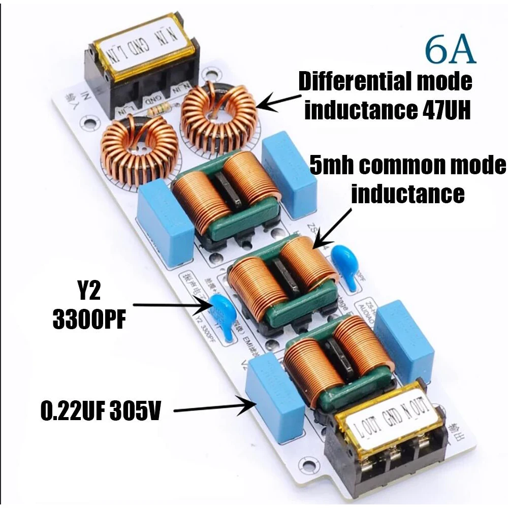 Фото 10A 6A 110V 220V AC EMI фильтр 4-ступенчатый электромагнитный подавитель помех Power EMC аудио усилитель очиститель компьютерного шума №2
