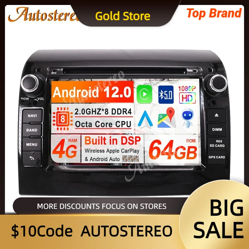 Беспроводной автомобильный DVD-плеер для Fiat Ducato, Citroen, Jumper, Peugeot Boxer, Android 12,0, GPS-навигация, мультимедийный автомобильный стерео-плеер