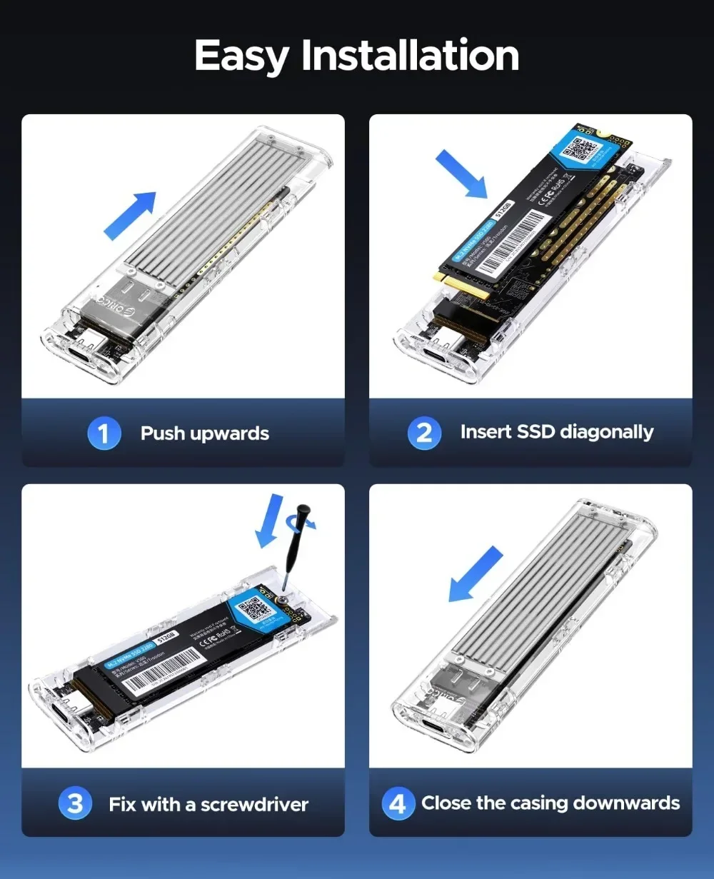 ORICO M.2 NVMe SATA SSD-адаптер для корпуса, бесплатный прозрачный чехол для внешнего жесткого диска M.2 NGFF SSD-футляр для ПК, чехол для ноутбука (art.: 3920cc685c296) - 3920cc685c296