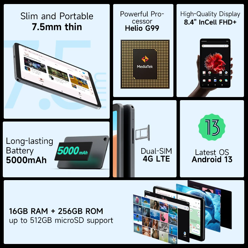 Фото Планшет Alldocube iPlay 50 Mini PRO, 8,4 дюйма, FHD, Android13, Helio G99, 8 + 256 ГБ, две SIM-карты, 5000 мАч №2