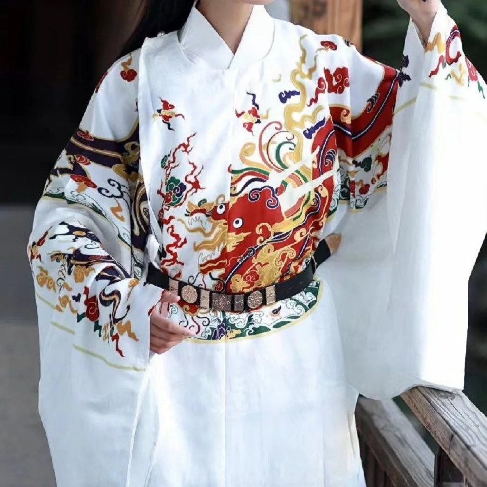Белый мужской Халат Hanfu Ming с круглым вырезом, повседневная одежда в китайском старинном стиле для весны и осени