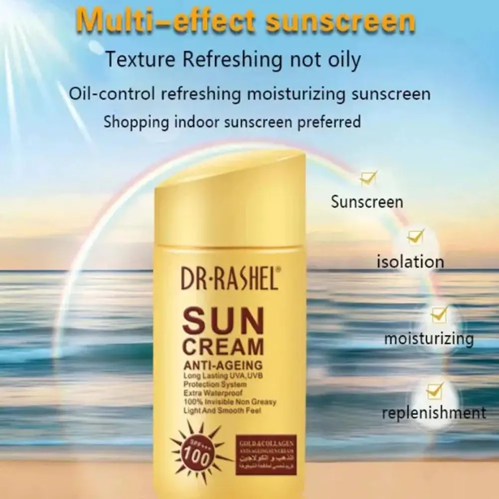 Фото 100 г SPF100 Золотой коллагеновый изоляционный крем для костей, солнцезащитный крем для лица с УФ-защитой, солнцезащитный крем для морского побережья, солнцезащитный крем №4