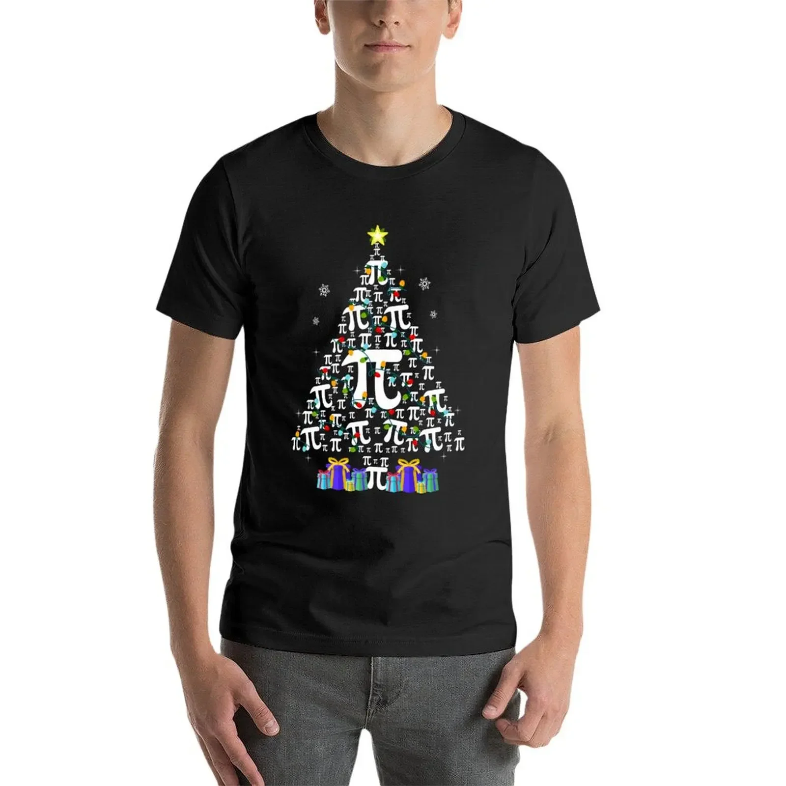 Фото Футболка PI Christmas Tree, таможенный дизайн, футболки большого размера, мужские однотонные футболки №4