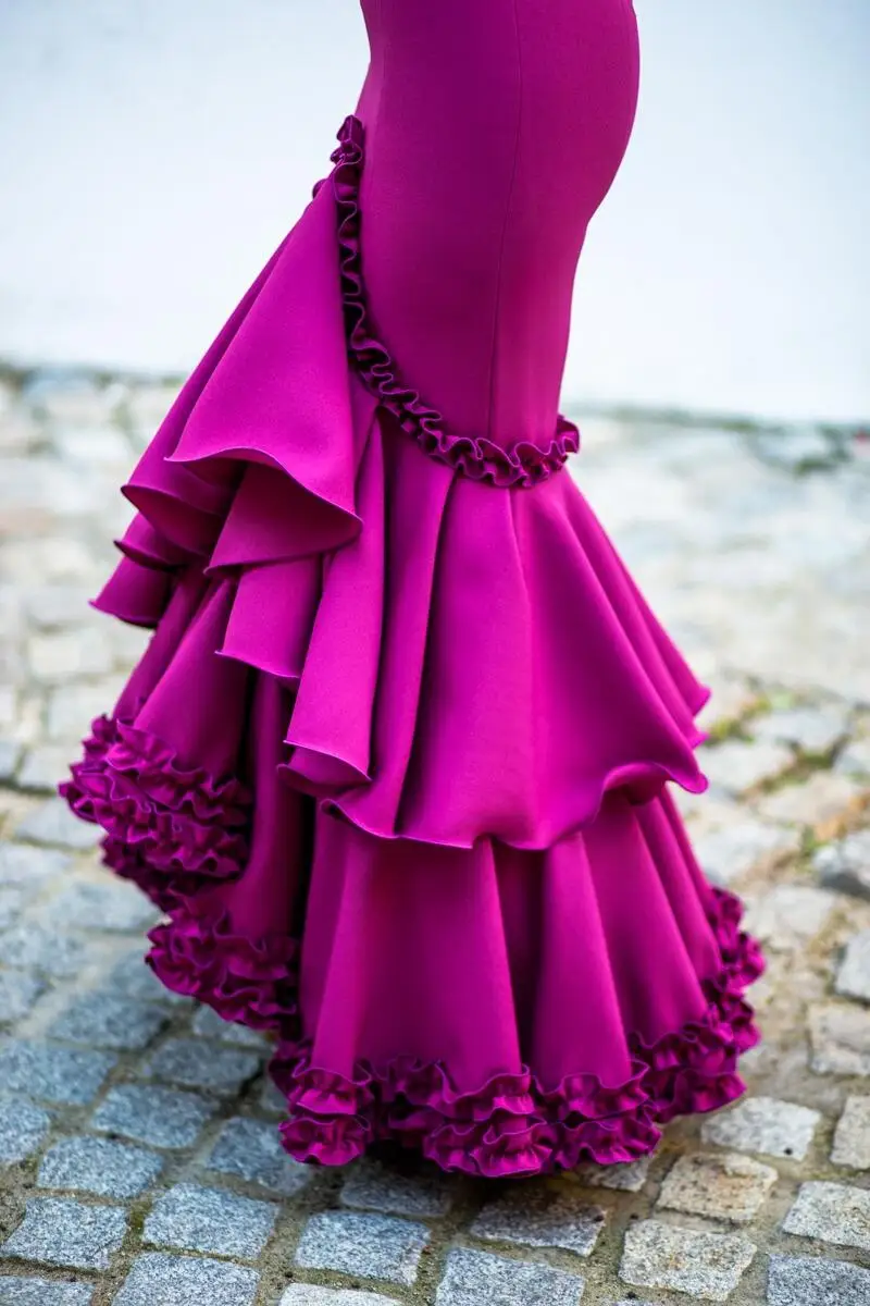 Фото Фиолетовые платья-русалки для выпускного вечера Flamenca, официальные платья для танцев, сказочное Сетчатое испанское вечернее платье с длинным рукавом №4