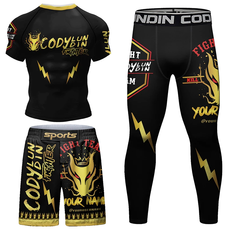 Фото Спортивная одежда для ММА Jiu Jitsu Rashguard для мужчин компрессионная футболка для ММА брюки наборы Grappling Муай Тай шорты Bjj комплекты для кикбоксинга №2