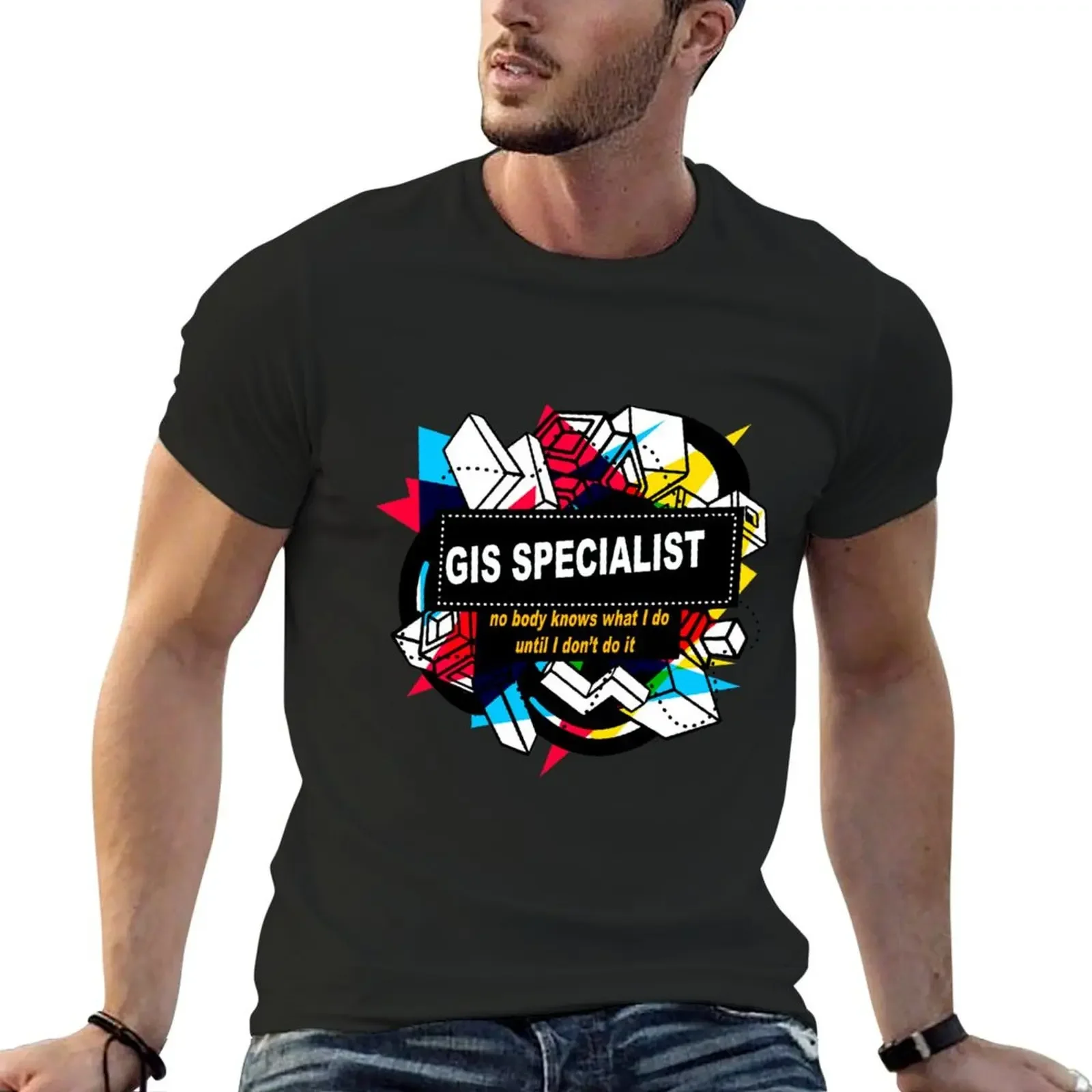 Футболка Gis Specialist, футболка с рисунком, футболки с рисунком, футболки с рисунком, синяя арховая мужская футболка