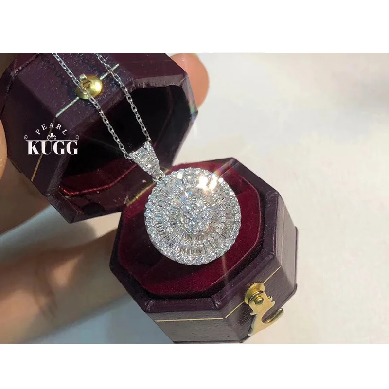 KUGG 100% ожерелье из белого золота 18 карат, роскошная круглая форма, 0,80 карата, ожерелье с подвеской из настоящего натурального бриллианта для женщин, свадебные украшения