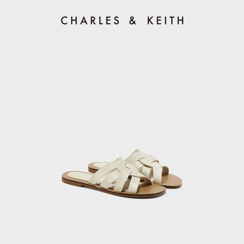 Лето CHARLES & KEITH23, новая коллекция, искусственные тканые тапочки с вырезами для женщин