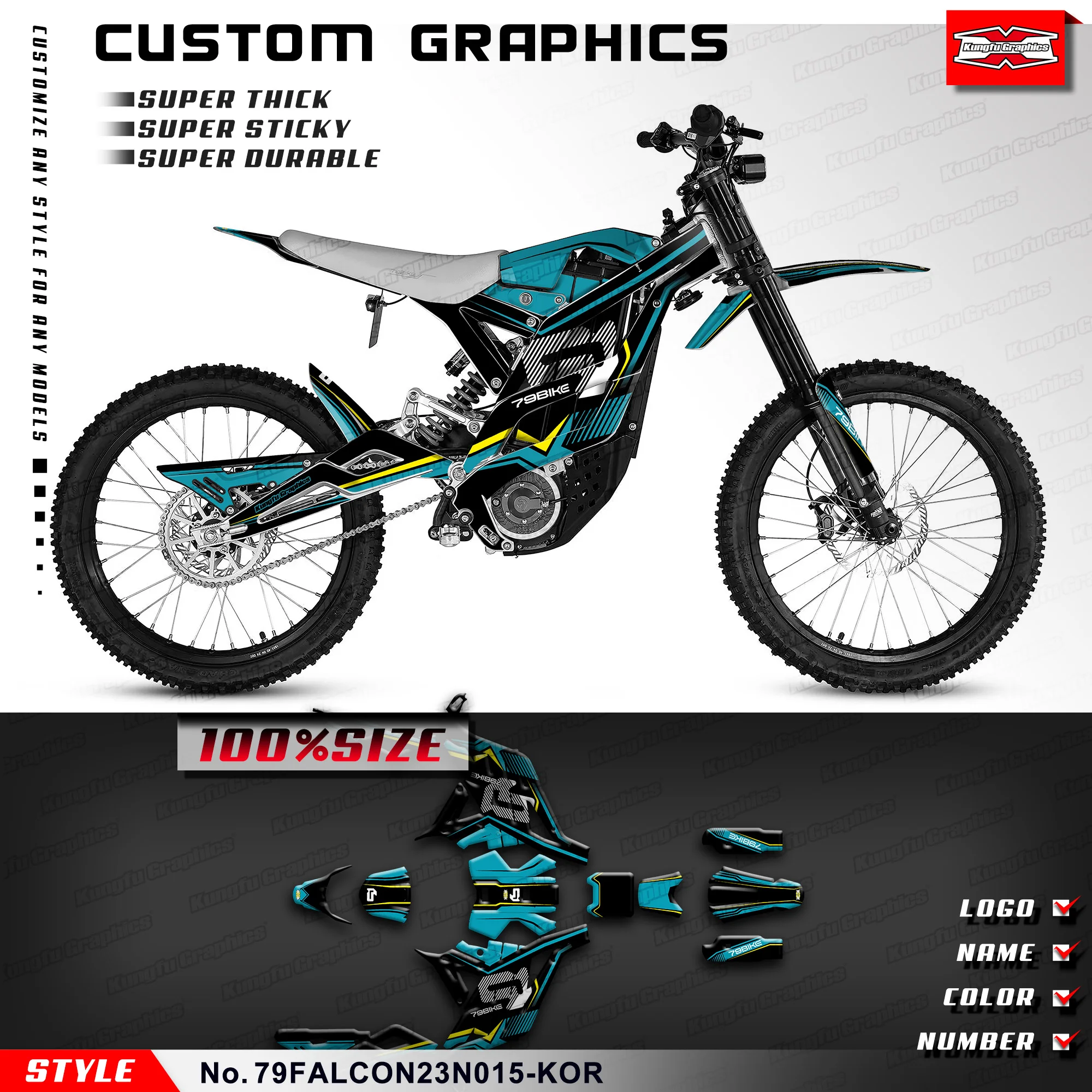 KUNGFU GRAPHICS Dirtbike Graphics Racing наклейка для электрического велосипеда Dirt Bike 79BIKE Falcon Pro 79, Rebuild79FALCON23N015-KOR