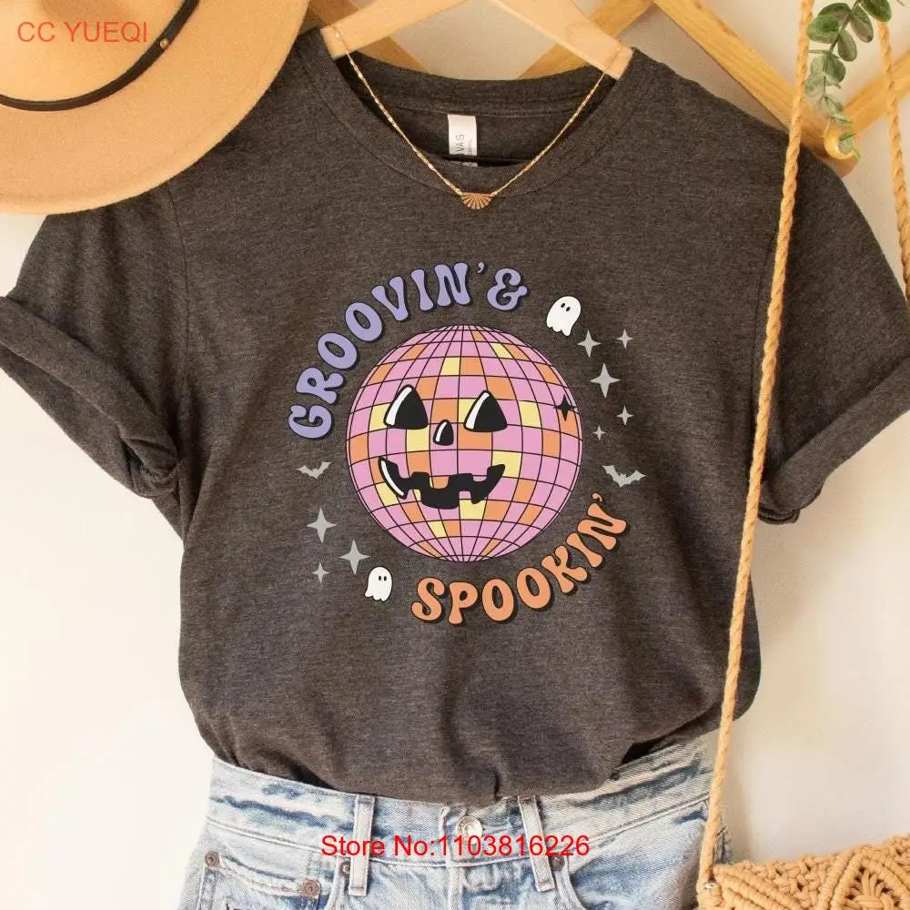 Футболка Groovin and Spookin с диско-гарбузом, забавная Хэллоуин, жуткая праздничная вечеринка, длинные или короткие рукава