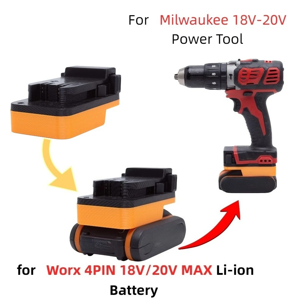 Адаптер-переходник для литиевой батареи Worx 4PIN 18V/20V MAX в аксессуар для электроинструмента Milwaukee 18V-20V (только адаптер)