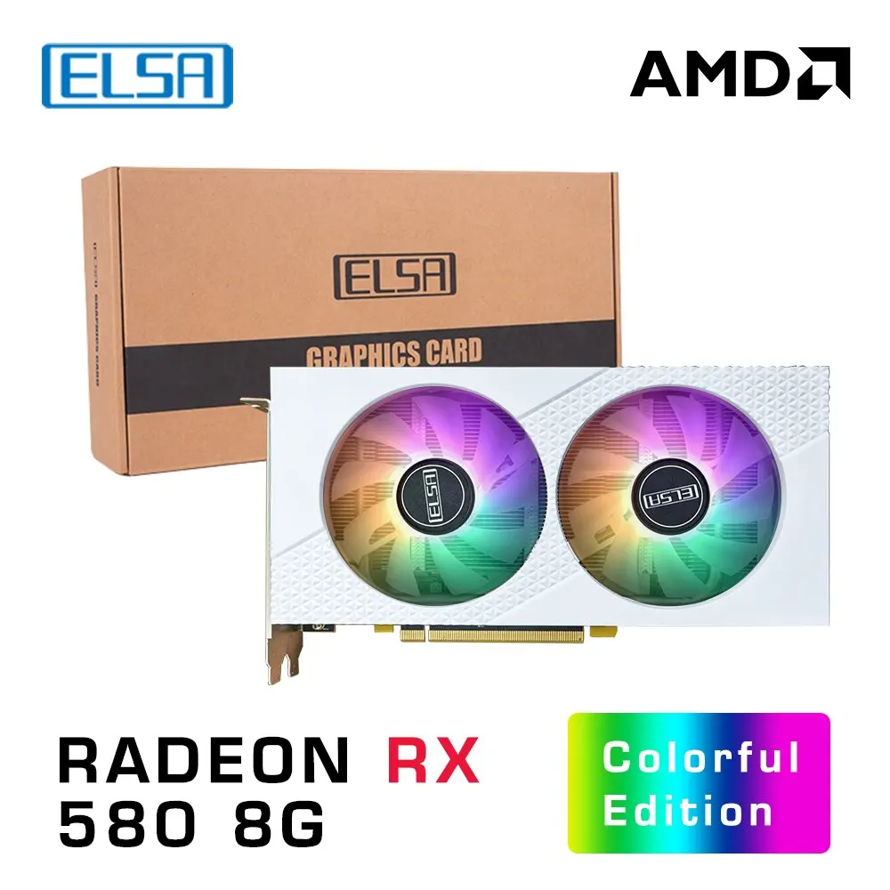 Видеокарта игры настольного компьютера ELSA AMD RX 580 8GB GDDR5 256bit GPU белая RGB